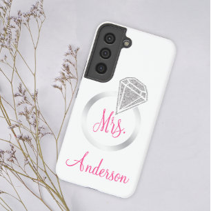 Coque Samsung Galaxy Argent Parties scintillant Glam Ring Mme Bride Nom