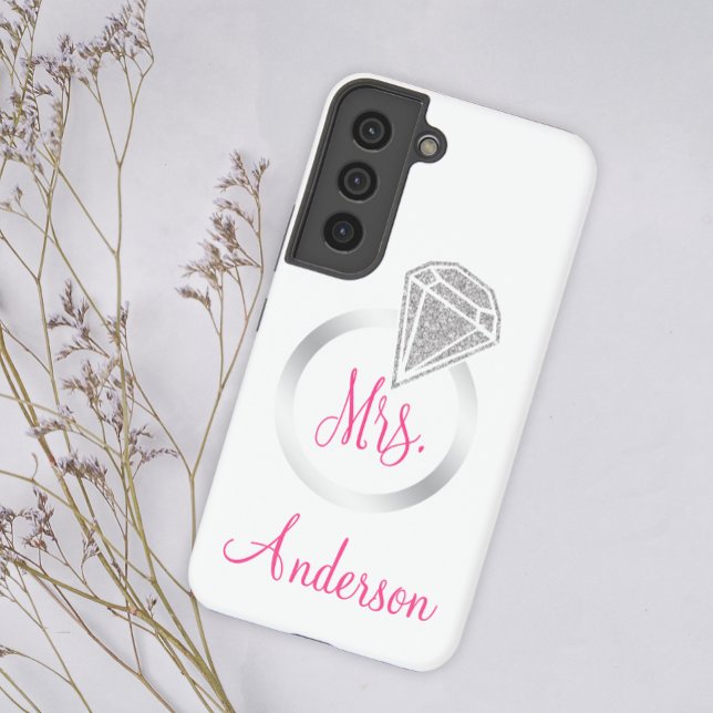 Coque Samsung Galaxy Argent Parties scintillant Glam Ring Mme Bride Nom (Créateur téléchargé)