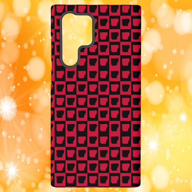 Coque Samsung Galaxy Arkansas Black and Red Check Pattern (A phone case with a black and red pattern featuring the US state of Arkansas.)