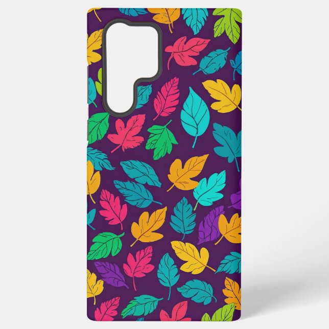 Coque Samsung Galaxy Arrière - plan foncé du Motif de feuille multicolo (Verso)