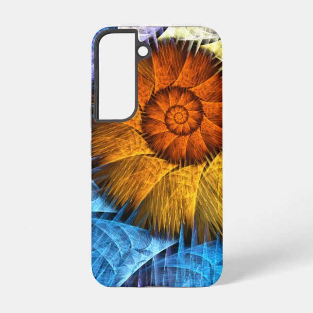 Coque Samsung Galaxy Art Abstrait Fleur Orange Jaune Bleu (Verso)