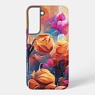 Coque Samsung Galaxy Art abstrait floral orange rouge bleu fleurs