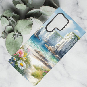 Coque Samsung Galaxy Art de plage de fleurs sauvages de falaises côtièr