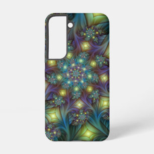 Coque Samsung Galaxy Art fractal abstrait illuminé sarcelle violet