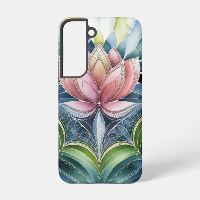 Coque Samsung Galaxy Art Nouveau Lotus Watercolor Mandala (Verso)