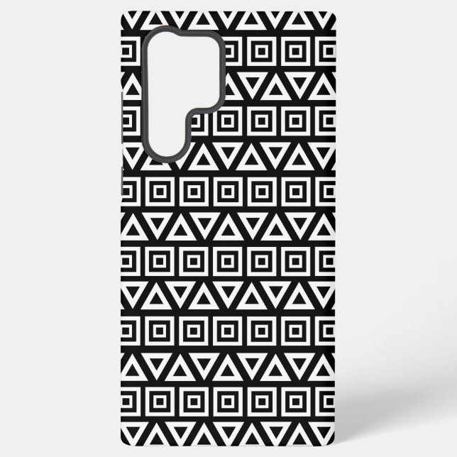 Coque Samsung Galaxy Aztec Triangles+Motif Carré blanc sur noir (Verso)