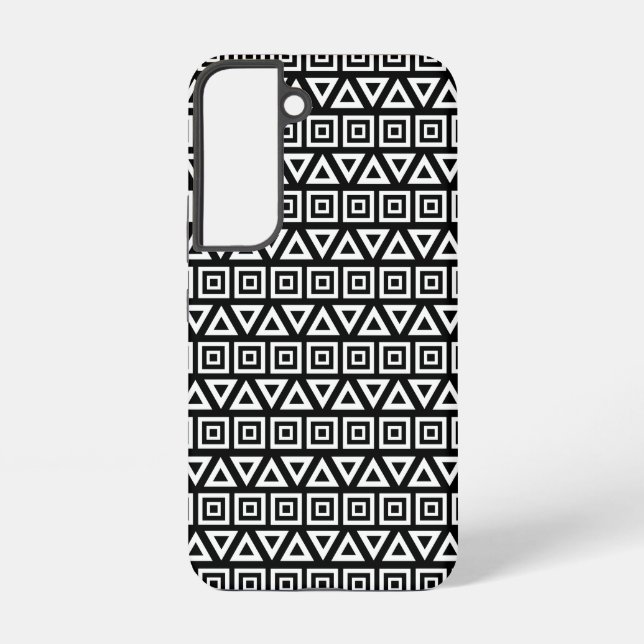 Coque Samsung Galaxy Aztec Triangles+Motif Carré blanc sur noir (Verso)