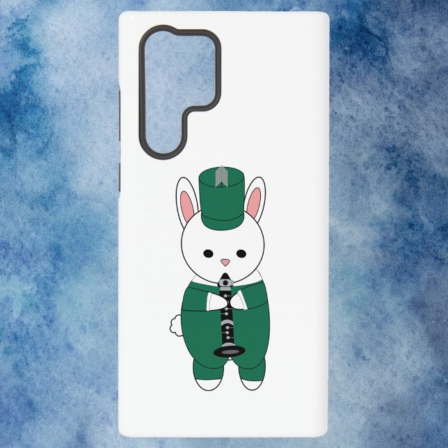 Coque Samsung Galaxy Bande de Marquage Rabbit Clarinet Vert Blanc (A phone case with a white rabbit playing the clarinet.)