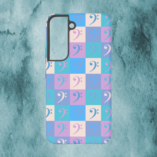 Coque Samsung Galaxy Bass Clef Pattern Music Pastel (A phone case with a pattern of bass clef symbols in pastel colors.)