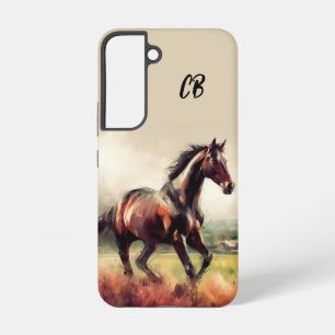 Coque Samsung Galaxy Beau Cheval Brown courir des initiales personnalis