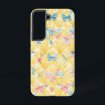 Coque Samsung Galaxy Beaucoup de rubans et appareil téléphonique pour M<br><div class="desc">Ce boîtier téléphonique est plein de charme doux et mignon. Les différents rubans colorés et à motifs éparpillés partout donnent l'impression d'être sortis d'une petite boîte cadeau, apportant un sentiment de plaisir et de joie. Les rubans rose, bleu clair et pastel se détachent de l'arrière - plan jaune chaleureux, créant...</div>