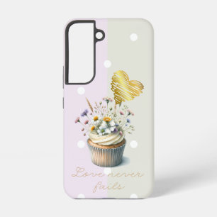 Coque Samsung Galaxy Bible tendance Mauve Gris Point Floral Cupcake Cœu