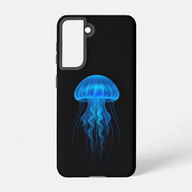 Coque Samsung Galaxy Black 4 Luxe Galaxy S21 Case, Neon Blue Jellyfish (Verso)