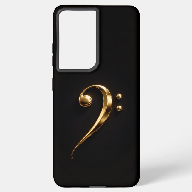 Coque Samsung Galaxy Black 4 Luxe Galaxy S21 Plus, Golden Bass Clef (Verso)