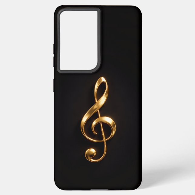 Coque Samsung Galaxy Black 4 Luxe Galaxy S21 Plus, Golden Treble Clef (Verso)
