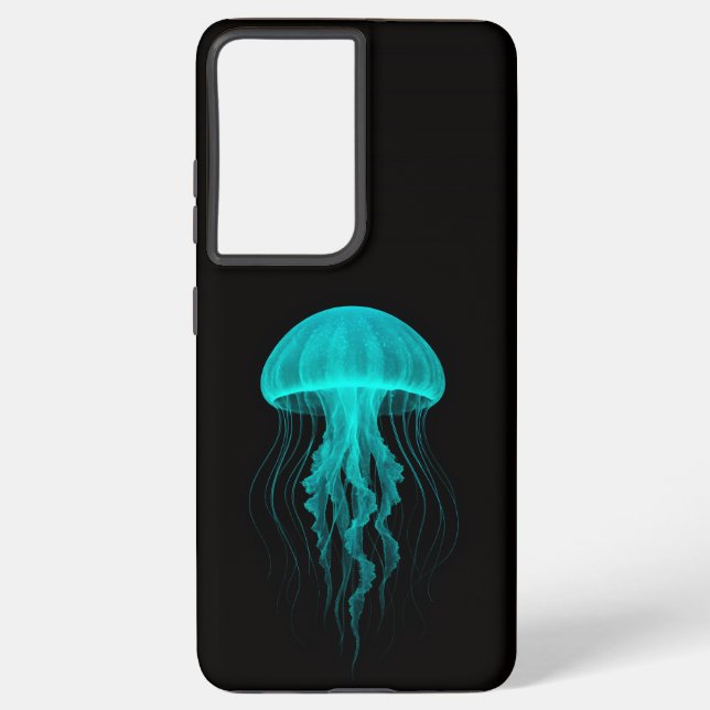 Coque Samsung Galaxy Black 4 Luxe Galaxy S21 Plus, Green Jellyfish (Verso)