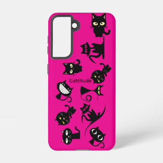 Coque Samsung Galaxy Black Cats Fuchsia Samsung Galaxy Phone Case