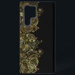 Coque Samsung Galaxy Black & Gold Floral Paisley dentelle<br><div class="desc">Dentelle de paisley florale vintage et élégante aux tons or sur arrière - plan noir.</div>