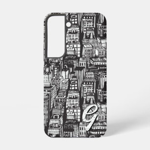 Coque Samsung Galaxy Black & White Downtown City, gratte-ciel, Monogram