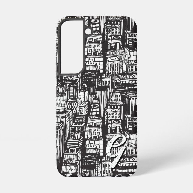 Coque Samsung Galaxy Black & White Downtown City, gratte-ciel, Monogram (Verso)