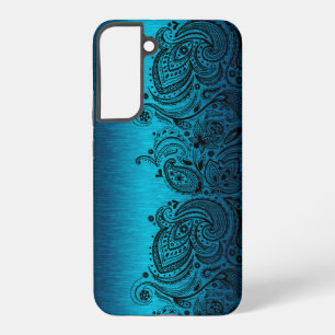 Coque Samsung Galaxy Bleu Aqua Métallurgique Avec Dentelle Paisley Noir