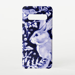 Coque Samsung Galaxy S10 Bleu de marine et lapin blanc Bird Bird Chinoiseri