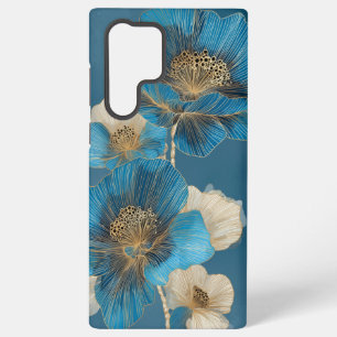 Coque Samsung Galaxy Bleu Or Ligne Art Poppy Botanique Floral