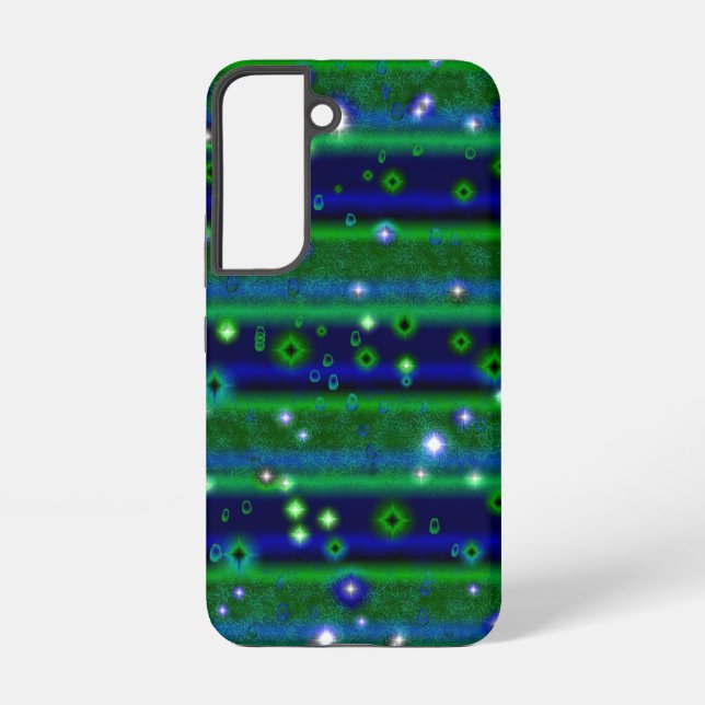 Coque Samsung Galaxy Bleu vert rayures avec étoiles et Raindrops (Verso)