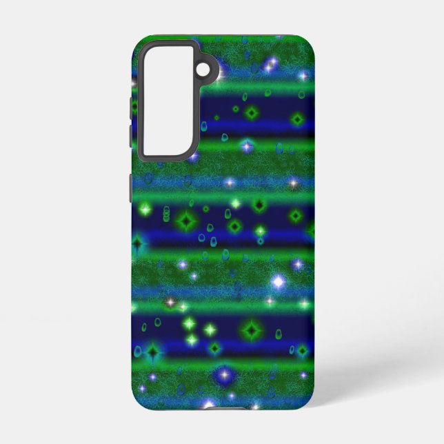 Coque Samsung Galaxy Bleu vert rayures avec étoiles et Raindrops (Verso)