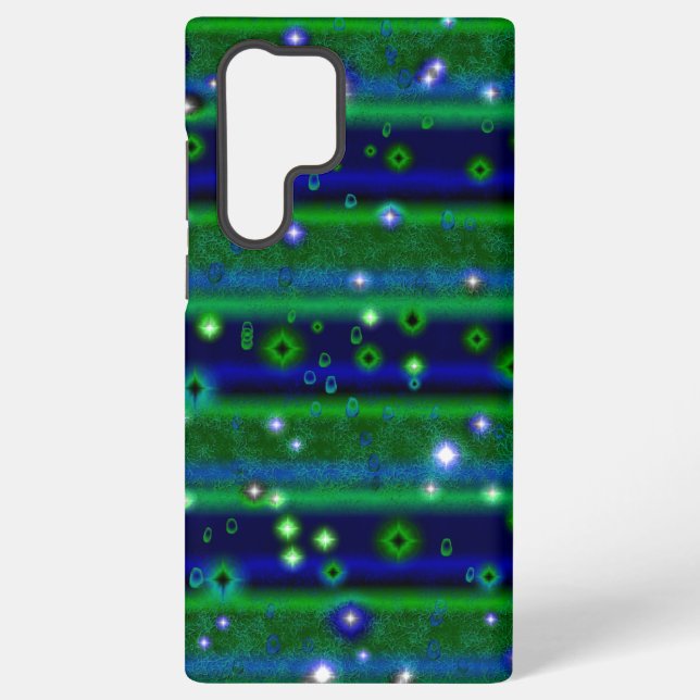 Coque Samsung Galaxy Bleu vert rayures avec étoiles et Raindrops (Verso)