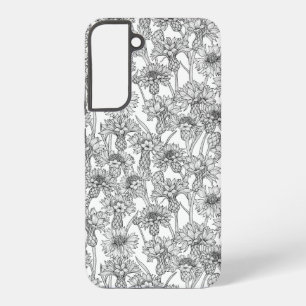 Coque Samsung Galaxy Bleuets, fleurs sauvages en noir et blanc