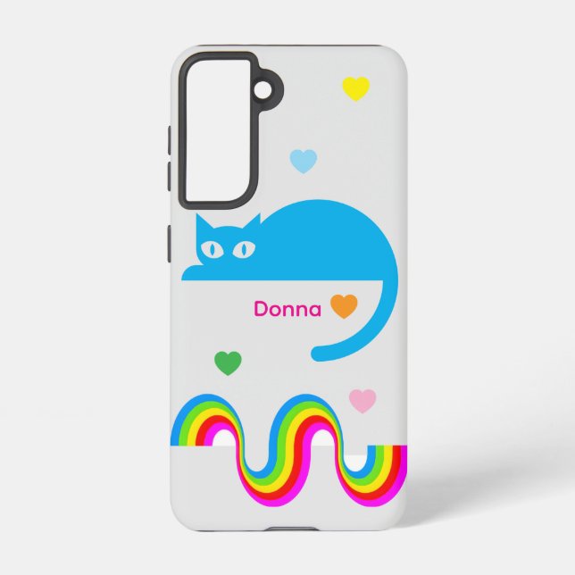 Coque Samsung Galaxy Blue Cat Rainbow Hearts Galaxy Case – Gray (Verso)