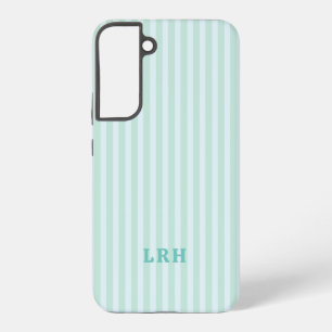 Coque Samsung Galaxy Blue Mint  Rayure Vintage Initiales Monogramme