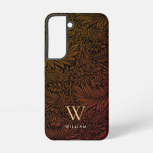 Coque Samsung Galaxy Boho Orange Brûlé Floral Monogramme Nom Or