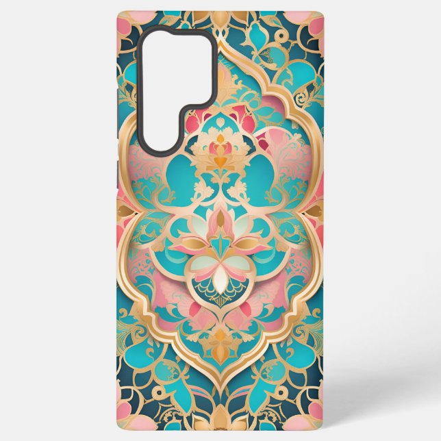 Coque Samsung Galaxy Boîtier téléphonique Arabesque Pink Turquoise Sams (Verso)