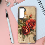 Coque Samsung Galaxy Boîtier téléphonique floral<br><div class="desc">Design charmant avec roses vives rose foncé et blanche sur un arrière - plan vintage écrit à la main. C'est comme une belle lettre d'amant qui a pris vie ! La combinaison de l'atmosphère romantique rose et nostalgique de la lettre manuscrite crée un design vraiment enchanteur. Étendez-vous et montrez votre...</div>