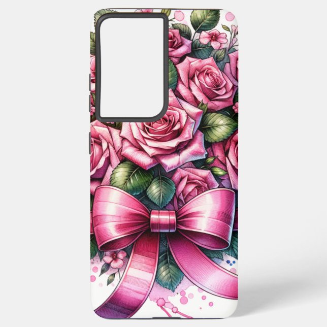 Coque Samsung Galaxy : Boîtier téléphonique Roses et Rubans roses (Verso)