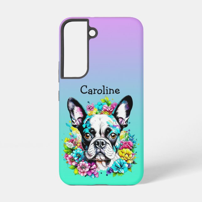 Coque Samsung Galaxy Boston Terrier entouré de fleurs Personnalisé (Verso)