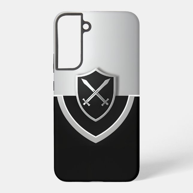 Coque Samsung Galaxy Bouclier avec épées croisées argent et noir (Verso)