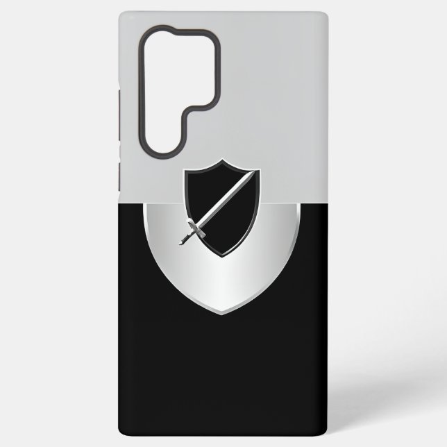 Coque Samsung Galaxy Bouclier avec épées croisées argent et noir (Verso)