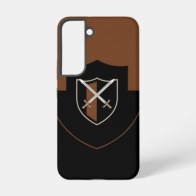 Coque Samsung Galaxy Bouclier avec épées croisées sur Brown (Verso)