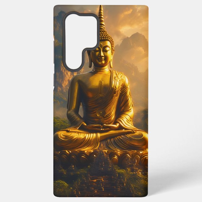 Coque Samsung Galaxy Bouddha assis doré sous un ciel de coucher de sole (Verso)