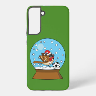 Coque Samsung Galaxy Boule à neige avec un mignon pinson jouant au foot
