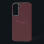 Coque Samsung Galaxy Bourgogne brûlée avec nom ou jeu de monogrammes<br><div class="desc">Ce boîtier de téléphone comporte un nom pâle,  un ensemble de monogrammes ou des initiales dans une police de style scripté fleurie sur un arrière - plan bordeaux brûlé.</div>