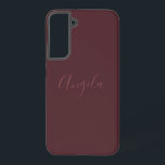 Coque Samsung Galaxy Bourgogne brûlée avec nom ou jeu de monogrammes<br><div class="desc">Ce boîtier de téléphone comporte un nom pâle,  un ensemble de monogrammes ou des initiales dans une police de style scripté fleurie sur un arrière - plan bordeaux brûlé.</div>