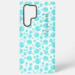Coque Samsung Galaxy Bulles bleues turquoises Été Moderne Nom personnal