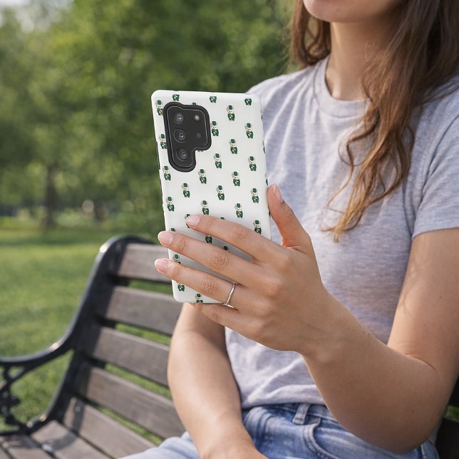 Coque Samsung Galaxy Bunny Trombone Player Green Marching Band Pattern (A phone case with a pattern of trombone holding white bunnies.)