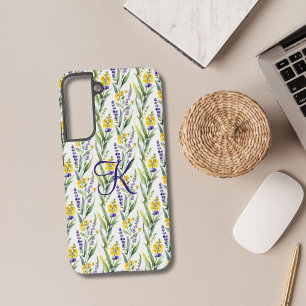 Coque Samsung Galaxy Cadeau de fleur sauvage violette jaune initiale mo