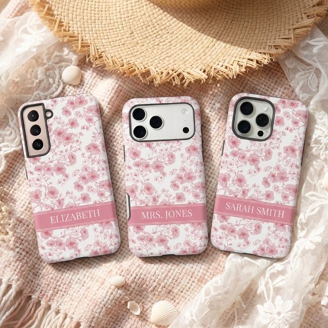 Coque Samsung Galaxy Cadeau Élégant Floral Initial pour Son Mariage de  (custom floral gift for girlfriend, birthday gift for teen girl, wedding gift for bride bridal shower)