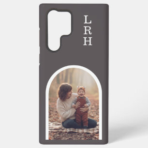 Coque Samsung Galaxy Cadre photo à monogramme arqué marron foncé
